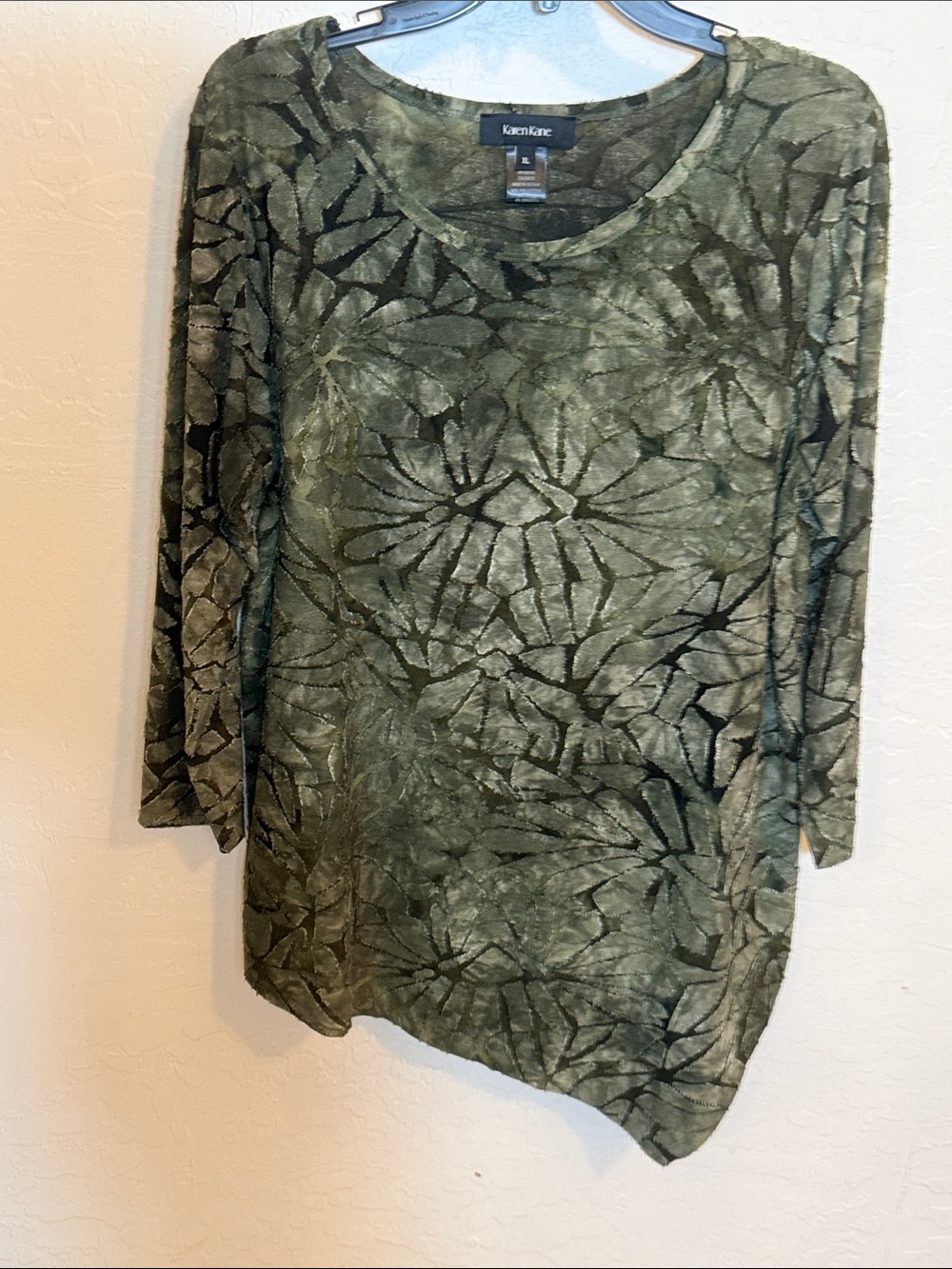Karen Kane Olive Green Patterned Tunic Top